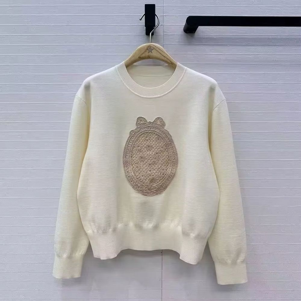 Lace-Embroidered Wool Knit Sweater