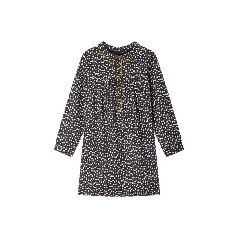 Girls' Grey Printed Long-Sleeve Dress