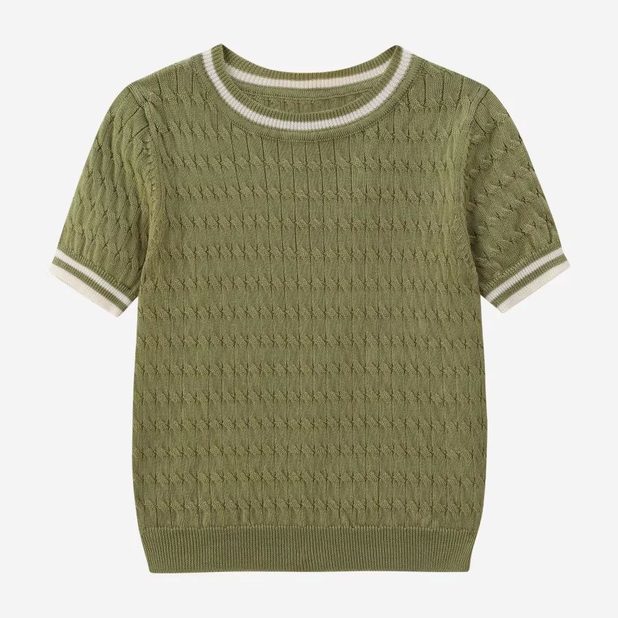 Beige Floral & Cableknit Collection – Cableknit Green Top