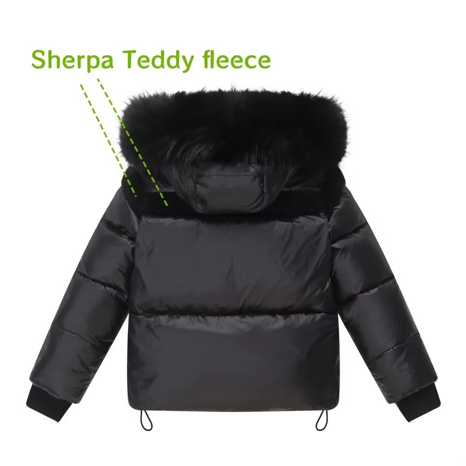 Black Sherpa Teddy Down Coat – No Hood