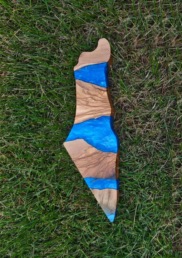 Israel-Shaped Olive Wood & Resin Mezuzah Case