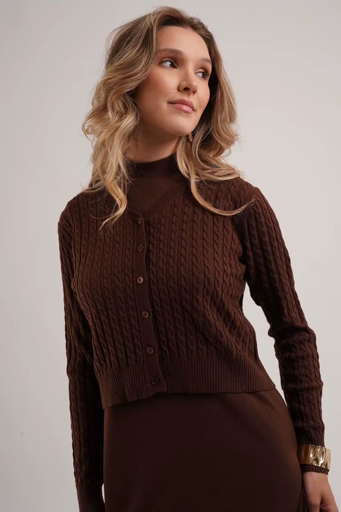 Cableknit & Rib Dress Collection – Brown Cardigan