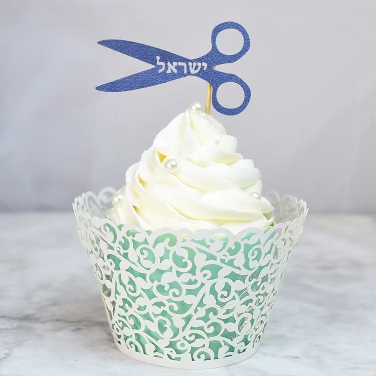 Upsherin Scissors & Tzitzit Cupcake Toppers – 100 Pack