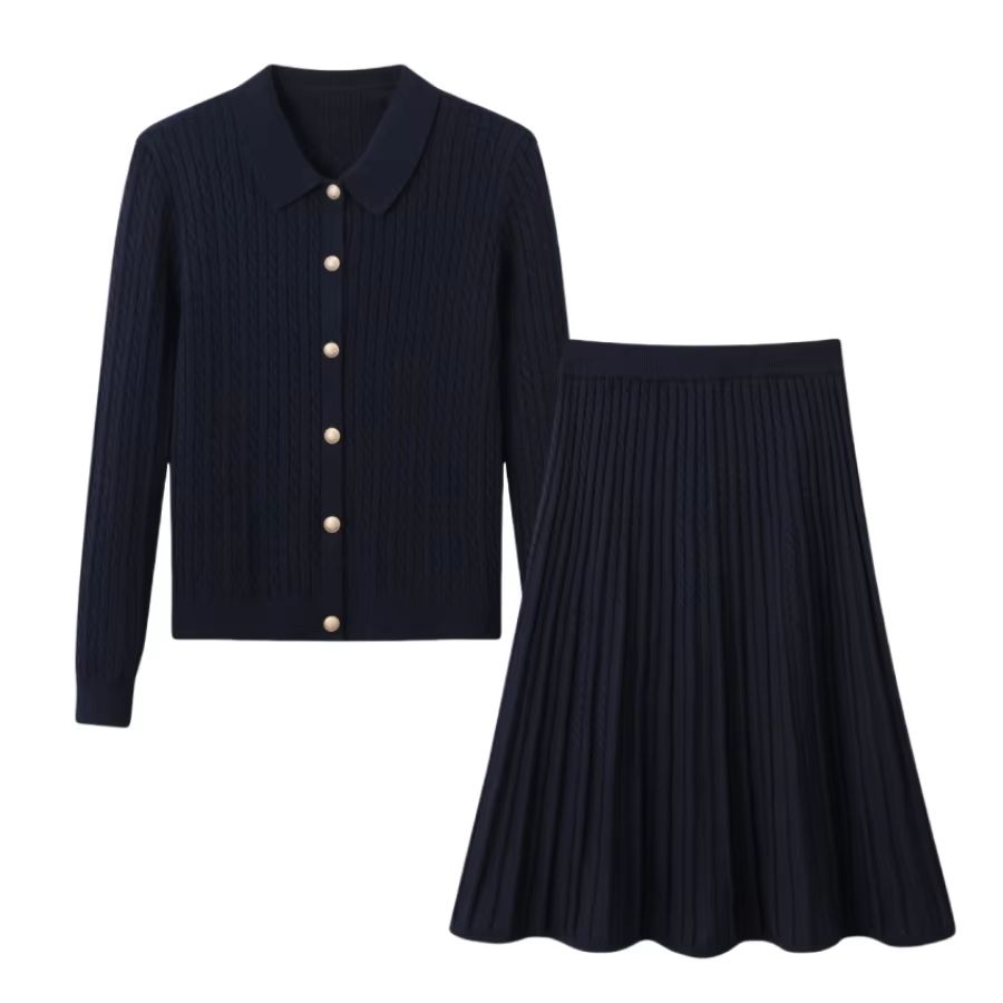 Silk Wool Knitting Collection – Navy Cable Set