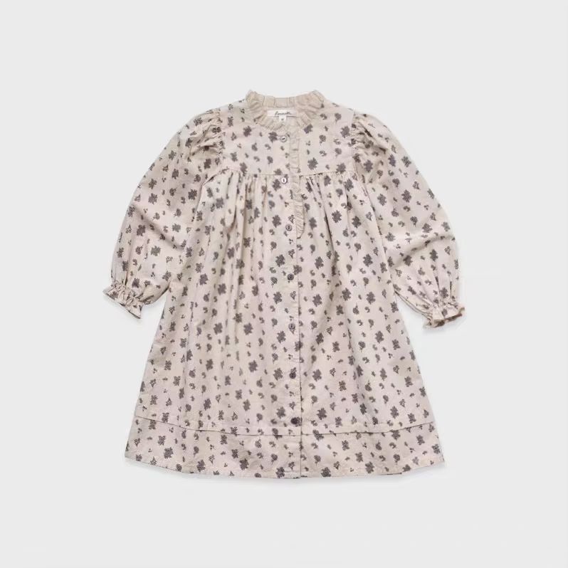 Girls' Blush Floral Puff-Sleeve Dress