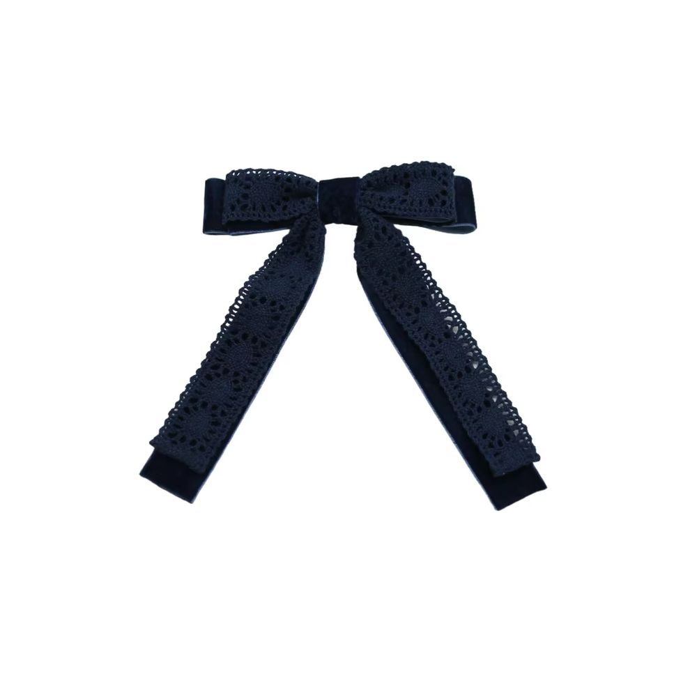 Black Floral Velvet Bow Headband Medium Hair Clip