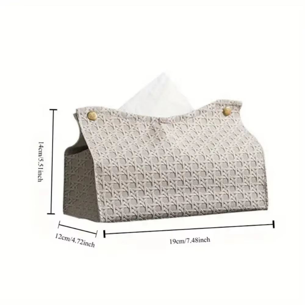 Buttoned Faux-Leather Tissue Box Cover