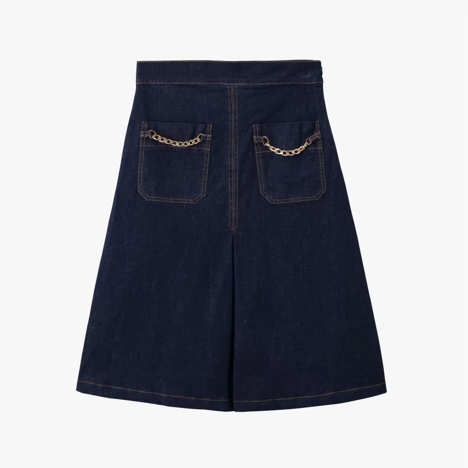 Denim Chain-Pocket Midi Skirt – Dark Blue – Ali Specials AW26