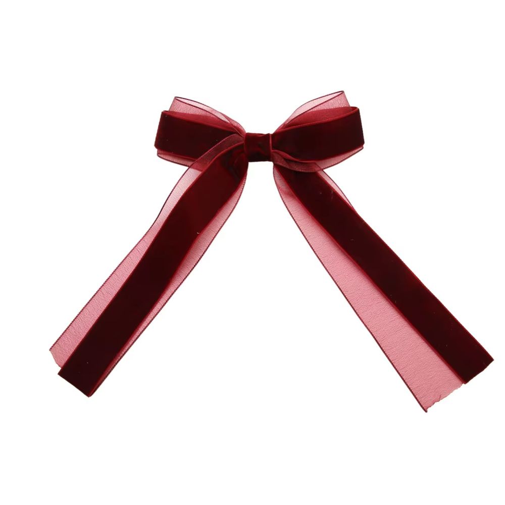 Wine Floral Velvet Bow Headband Large Hair Clip