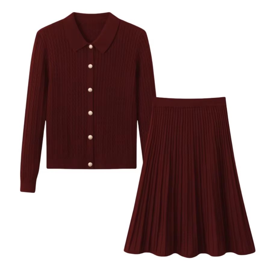 Silk Wool Knitting Collection – Burgundy Cable Set