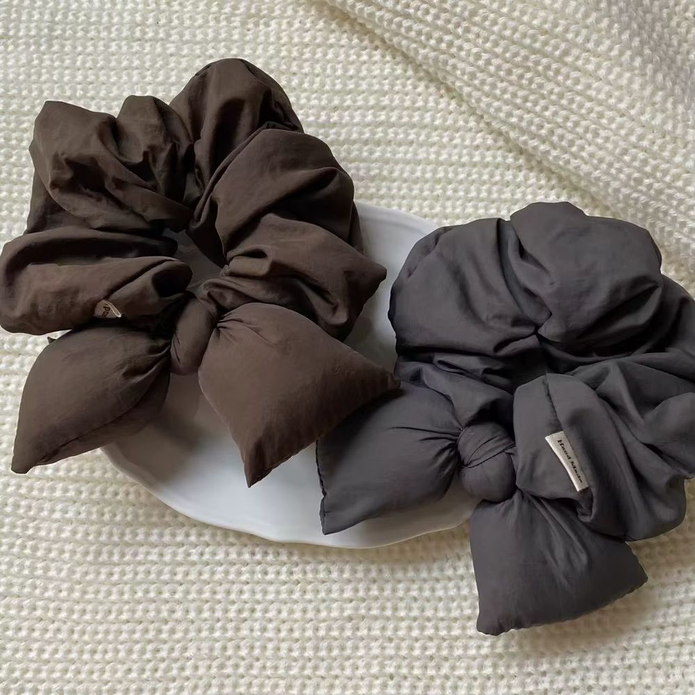 Women'S Autumn Winter Daily Solid Color Bow Scrunchies Brown&Gray