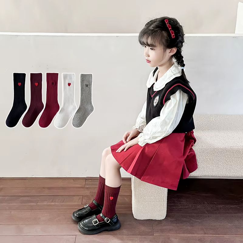 2Pairs/Lot Girls' Socks Spring And Autumn Red Series Long