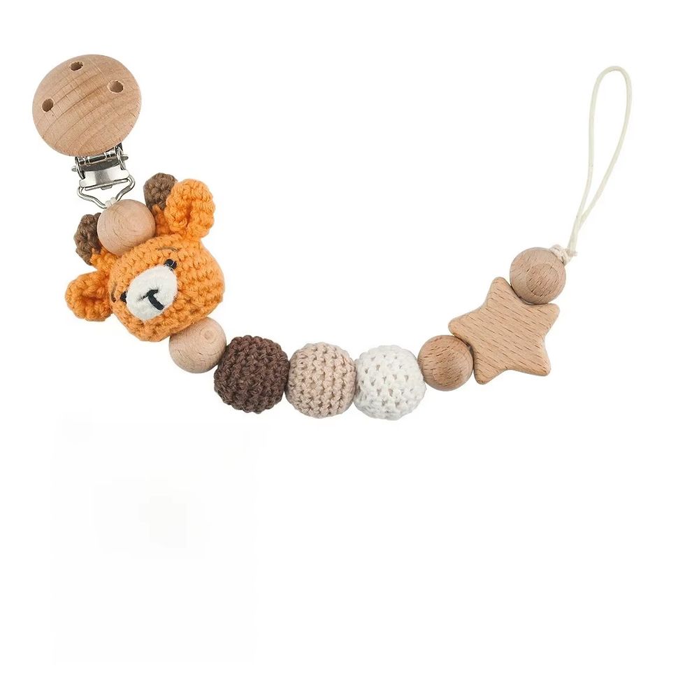 Personalised orange teddy wooden bead dummy chain – Lilvelle Extras