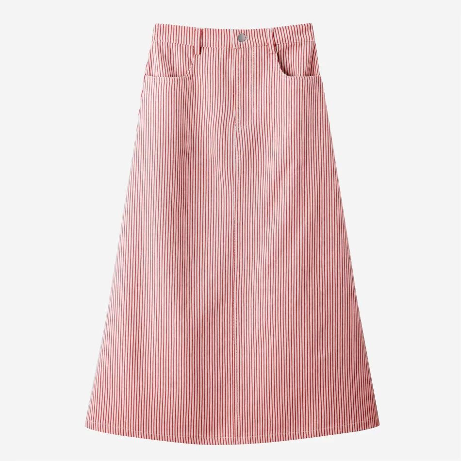 Pinstripe Denim Collection – Red Maxi Skirt