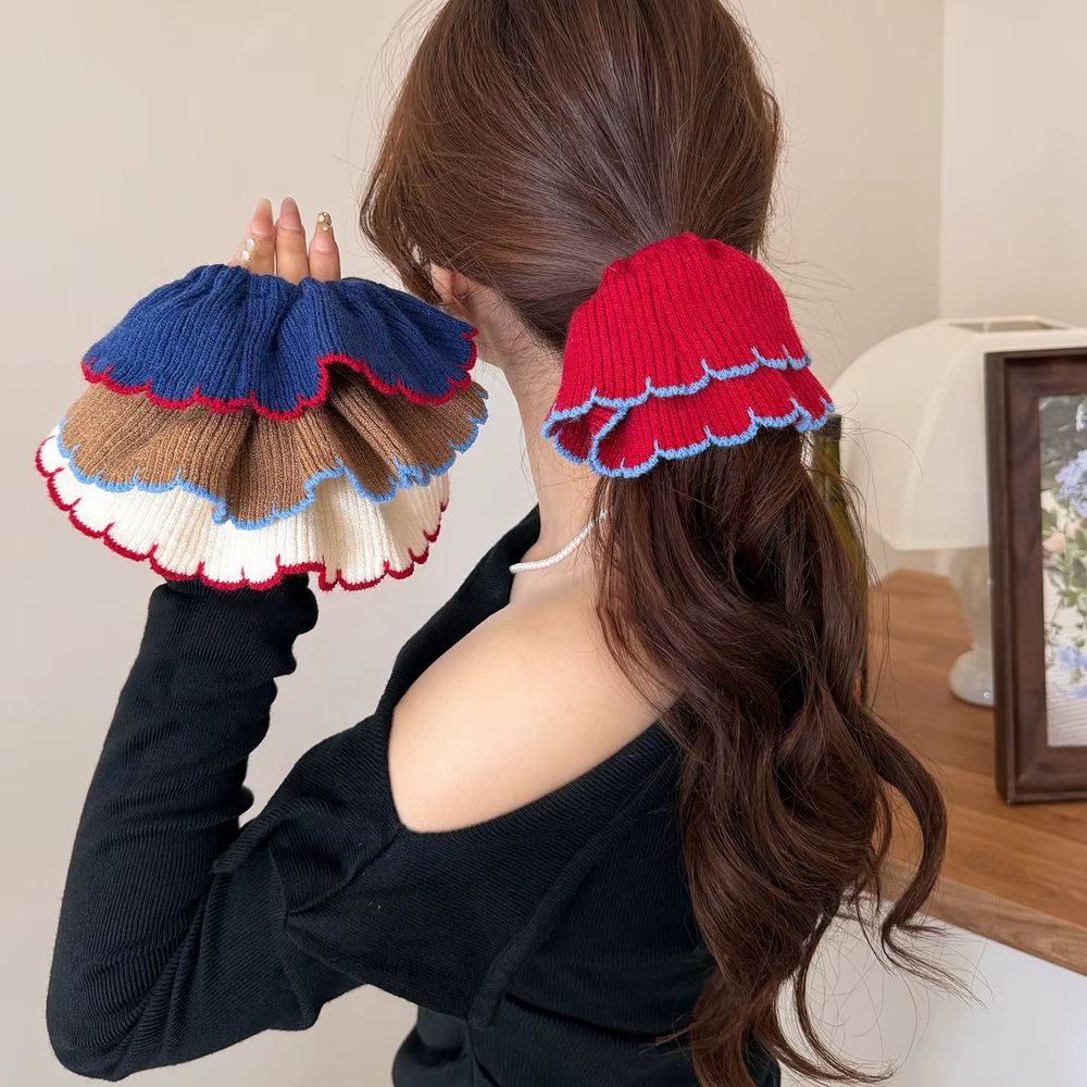 Multi-Colored Knitted Wool Large Scrunchie For Women With A