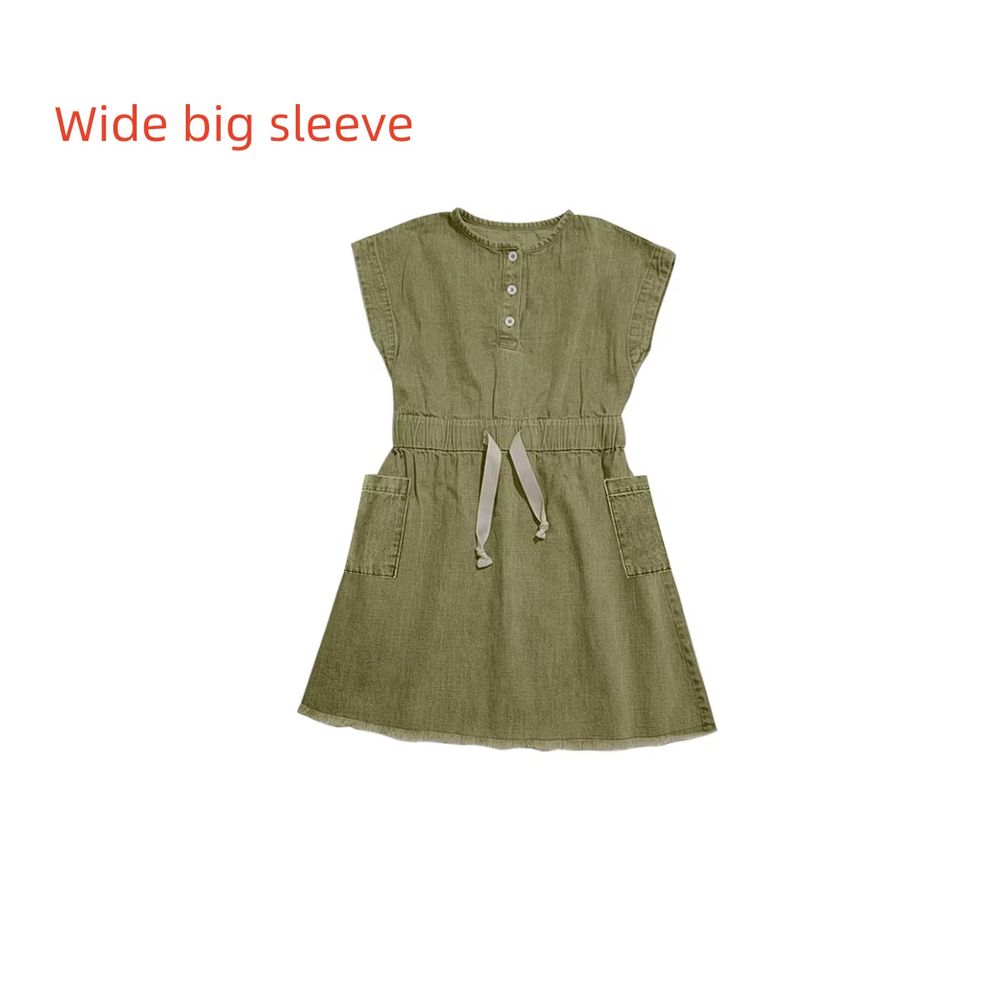 Washed Green Denim Fringe Collection – Short Sleeve Dress