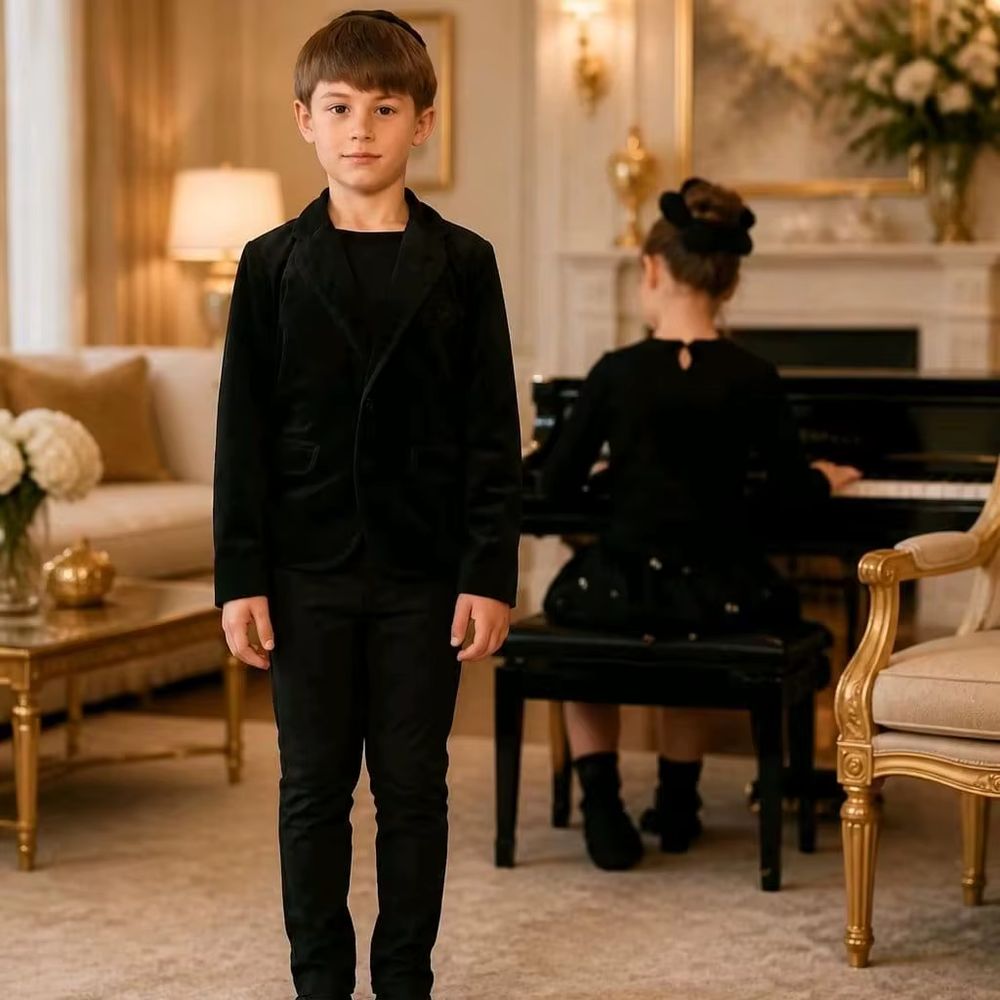 Black Floral Velvet – Baby Knit Pants