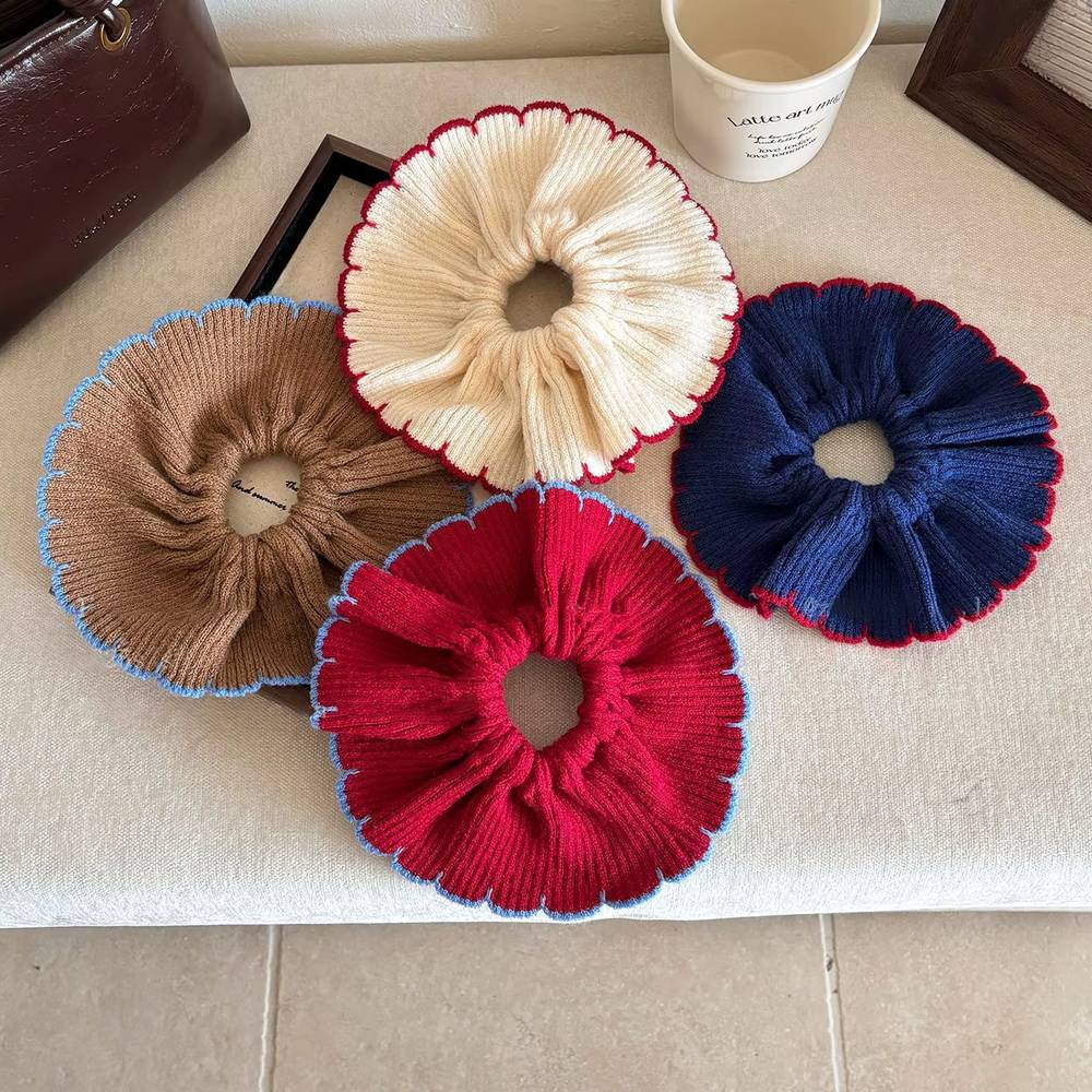 Multi-Colored Knitted Wool Large Scrunchie For Women With A