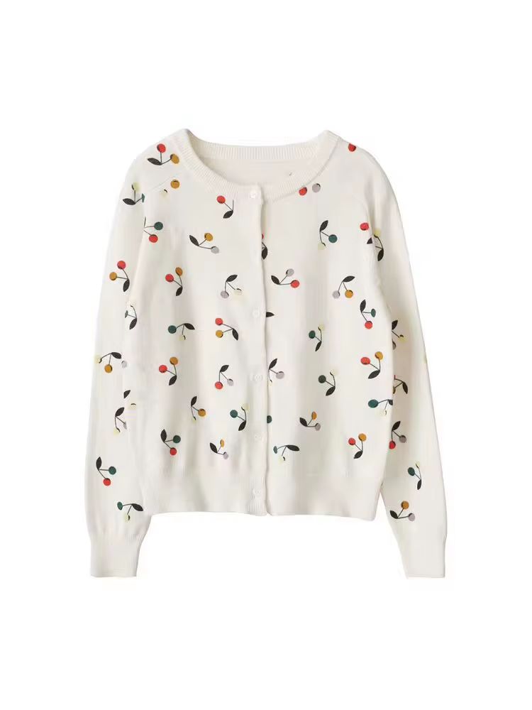 Girls' Cream Cherry-Print Sweatshirt