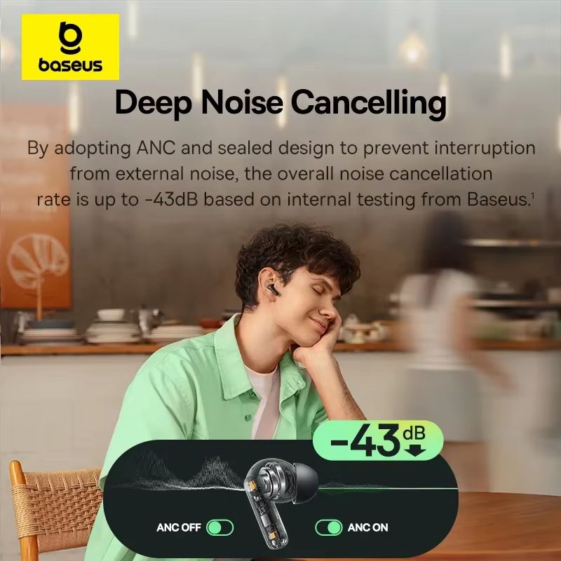 Baseus Noise-Cancelling Earbuds – Black
